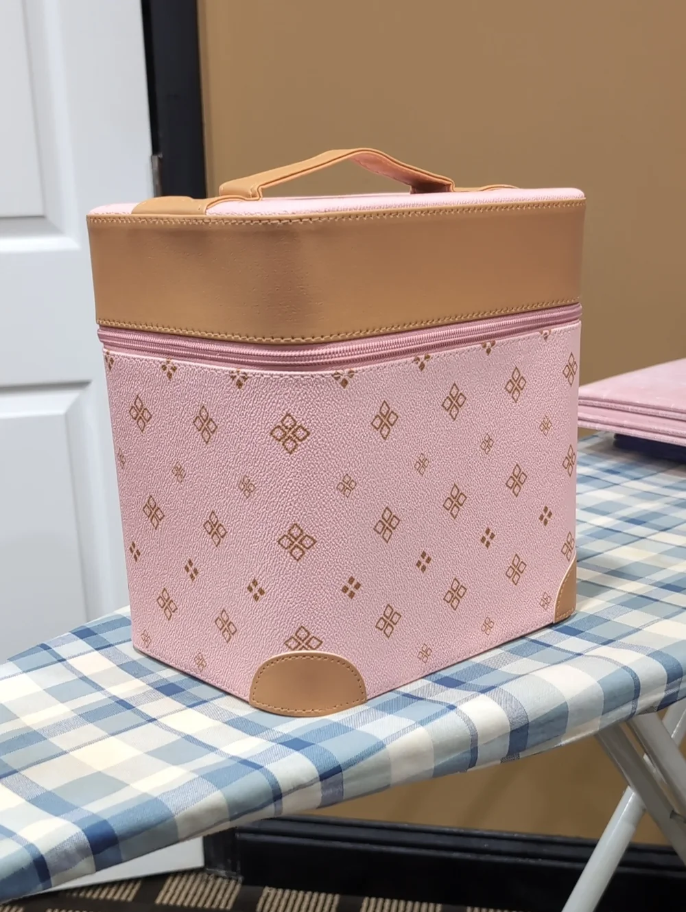 Pink Cosmetic Organizer Case with Mirror - Brand: